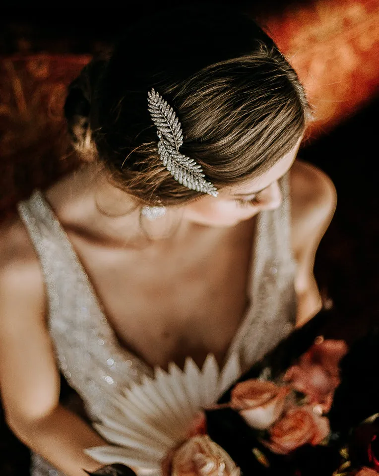 Bridal headpieces - Silver fern hair comb by Stephanie Browne