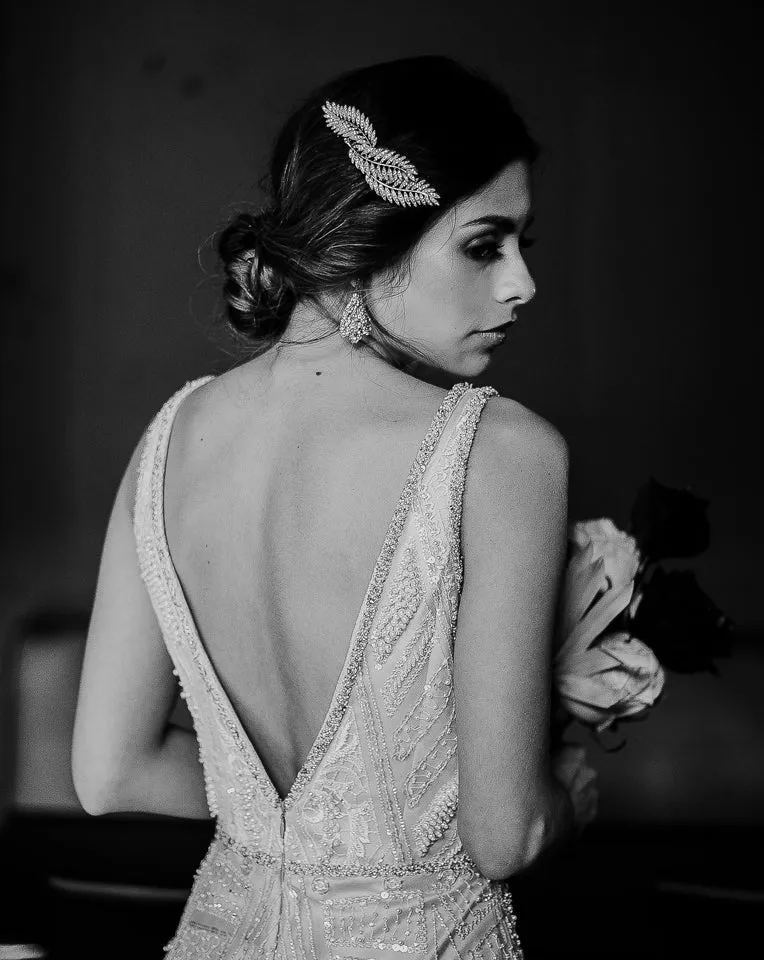 Bridal headpieces - Silver fern hair comb by Stephanie Browne