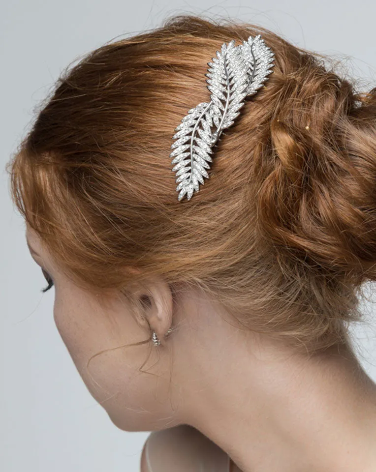 Bridal headpieces - Silver fern hair comb by Stephanie Browne
