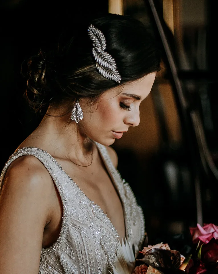 Bridal headpieces - Silver fern hair comb by Stephanie Browne