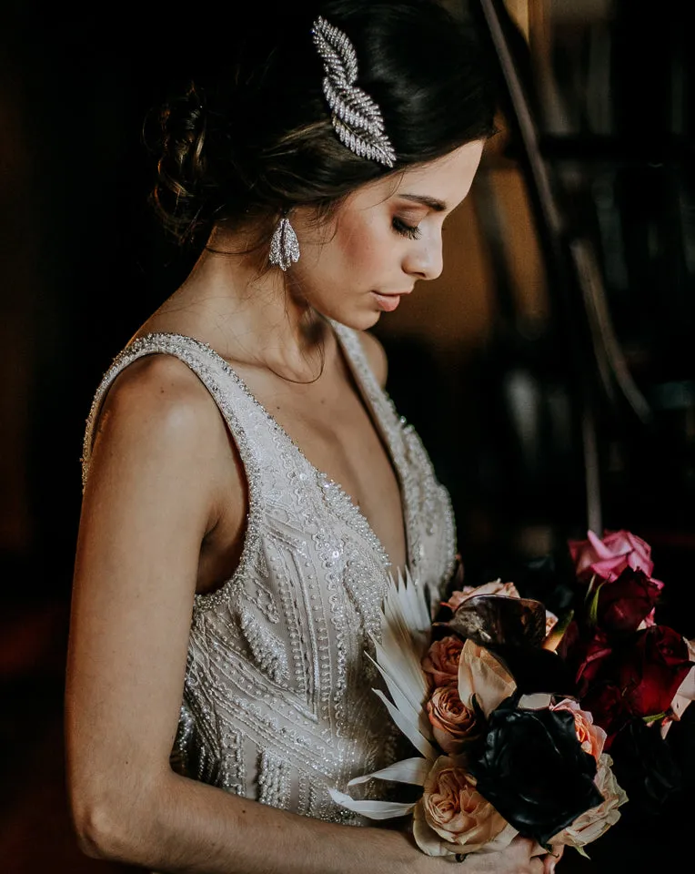 Bridal headpieces - Silver fern hair comb by Stephanie Browne