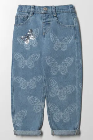 Butterfly Mini Mom Denim Jeans Blue