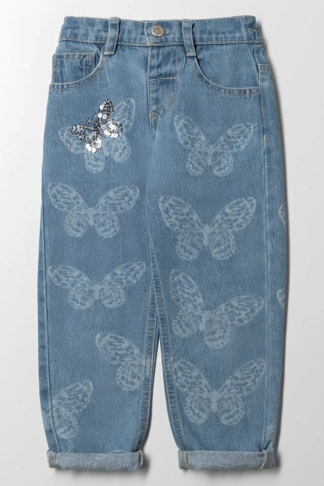 Butterfly Mini Mom Denim Jeans Blue