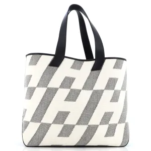 Cabas H en Biais Tote Canvas with Leather 40