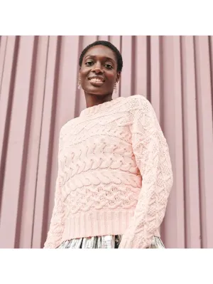 Cable Crewneck Sweater- light pink