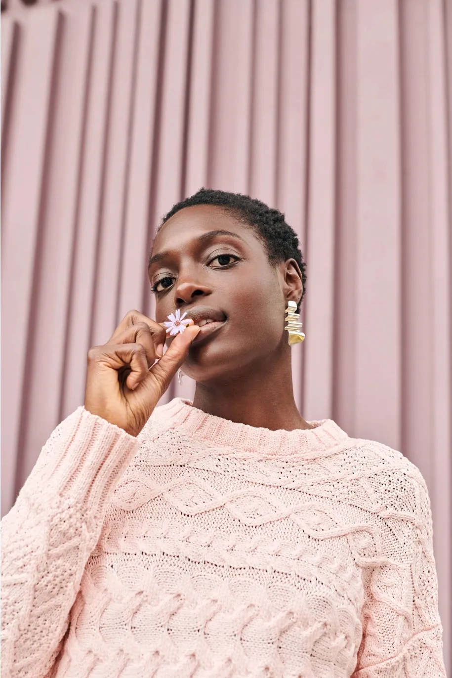 Cable Crewneck Sweater- light pink