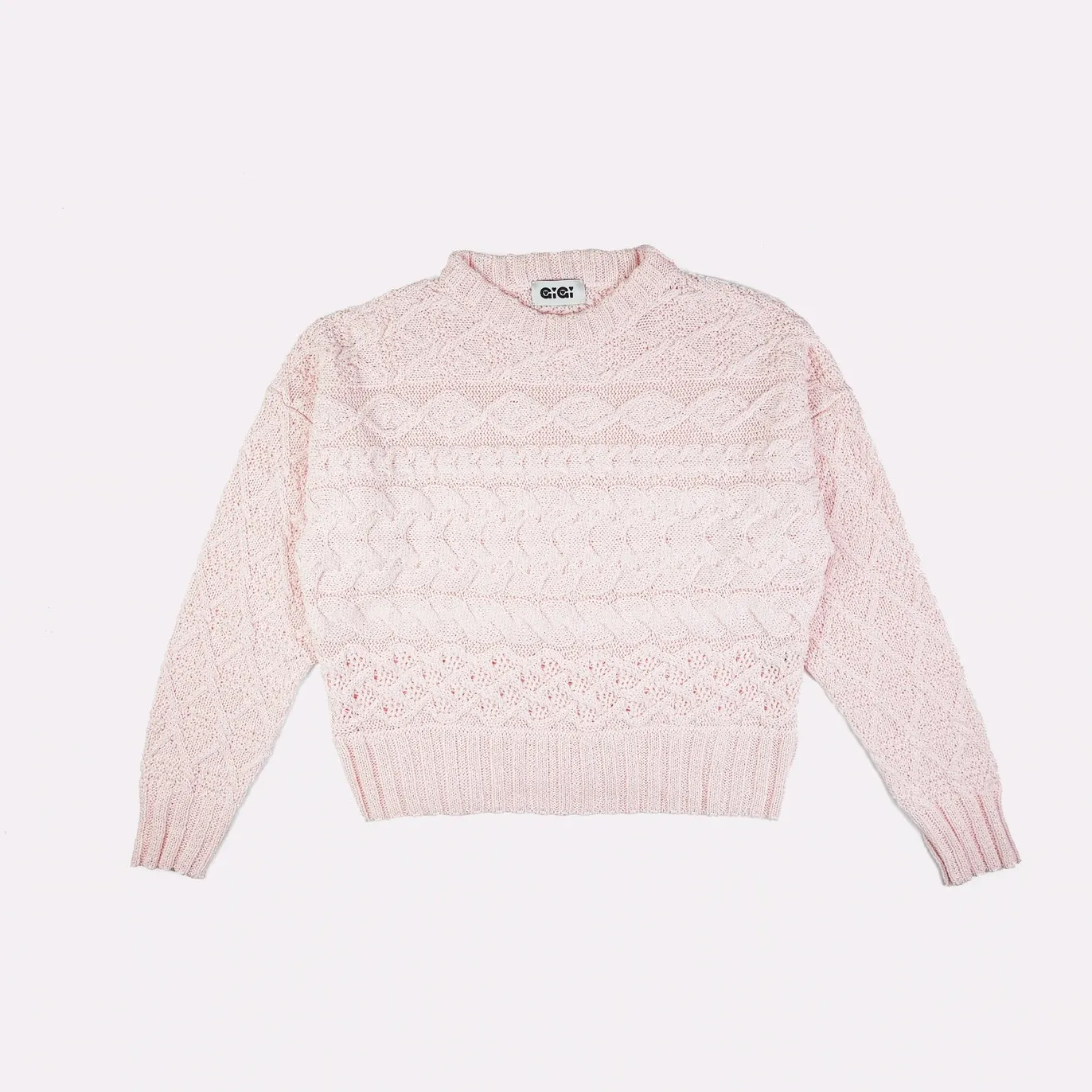 Cable Crewneck Sweater- light pink