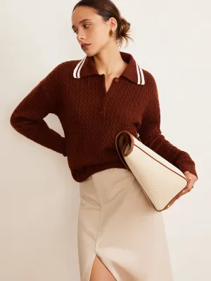 Cable Knit Button Polo Sweater