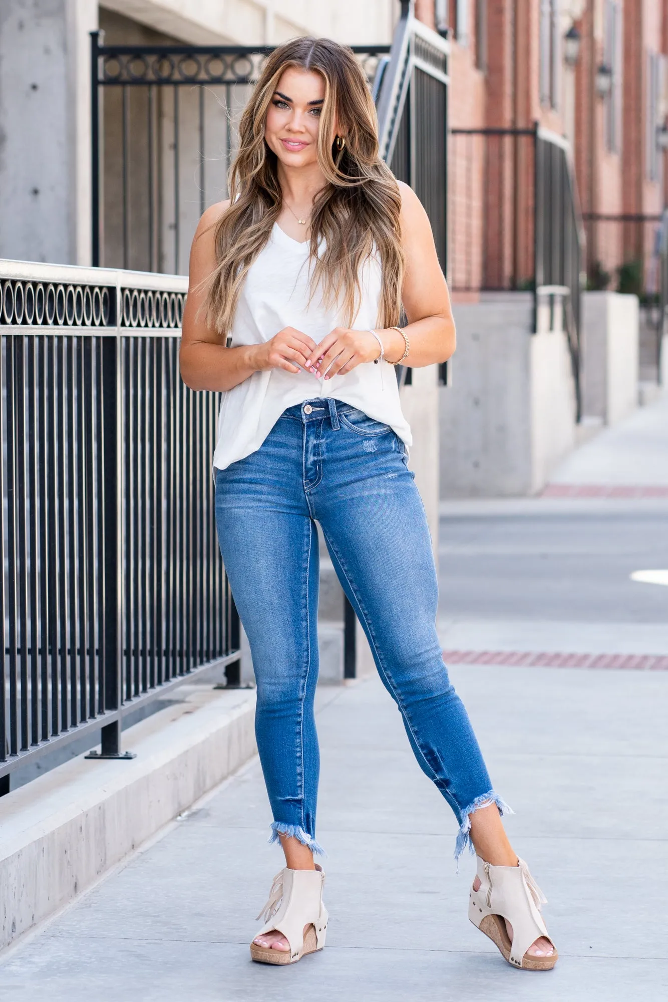 Candace High Rise Fray Ankle Skinny