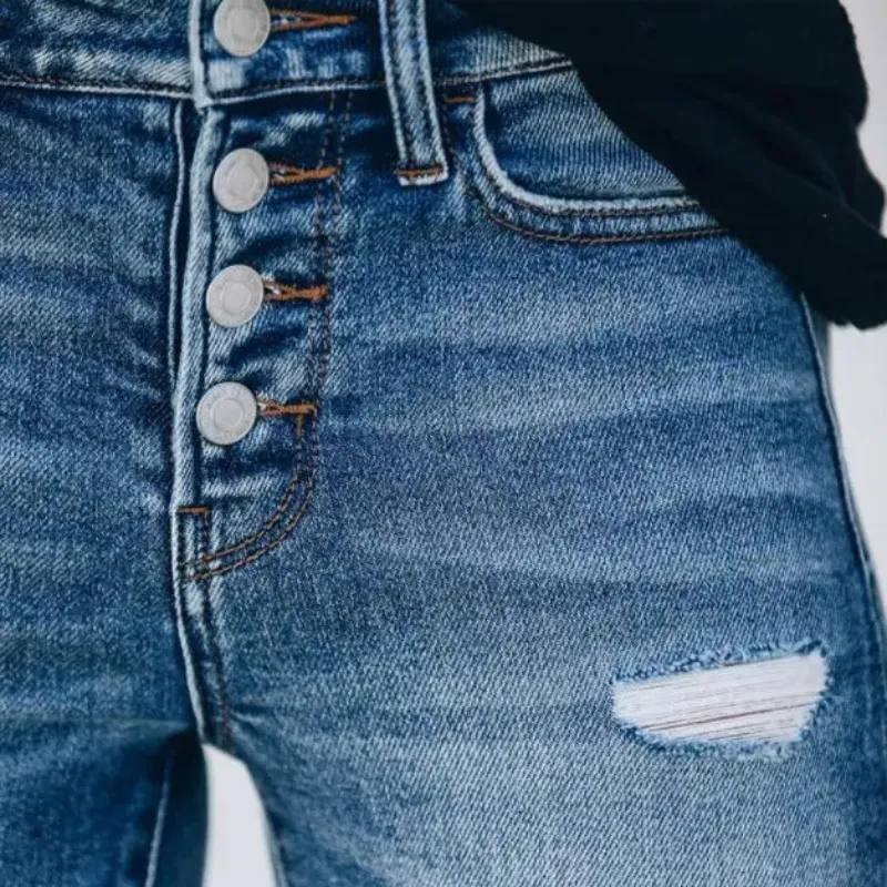 Carlotta | Women's High-Rise Distressed Skinny Jeans | Button Fly