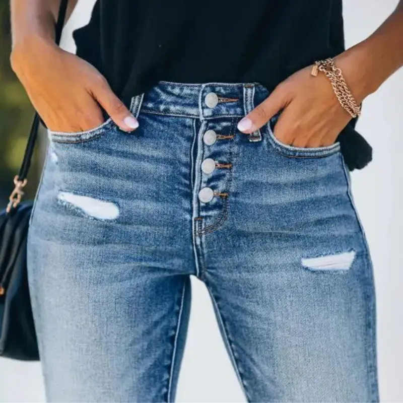Carlotta | Women's High-Rise Distressed Skinny Jeans | Button Fly