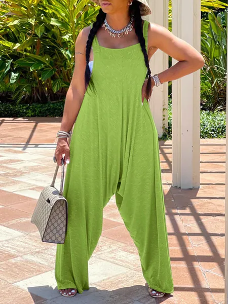 Casual Solid Color Wide-Leg Jumpsuit