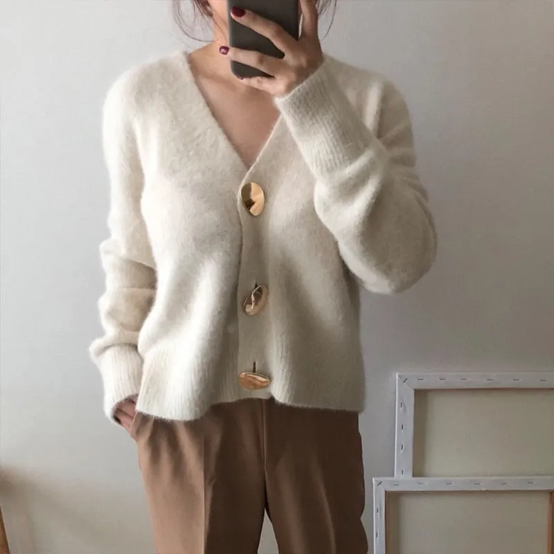 Casual V Neck Knitted Ladies Cardigan Sweater