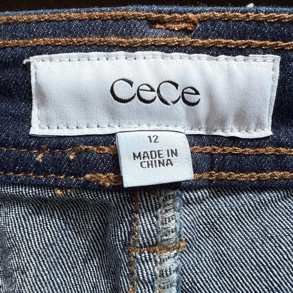 CeCe Women's Utility-Pocket High-Rise Dark Wash Bootcut Jeans 12