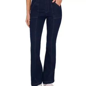 CeCe Women's Utility-Pocket High-Rise Dark Wash Bootcut Jeans 12