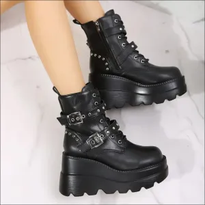 Chic PU Leather Wedge Boots with Side Zip