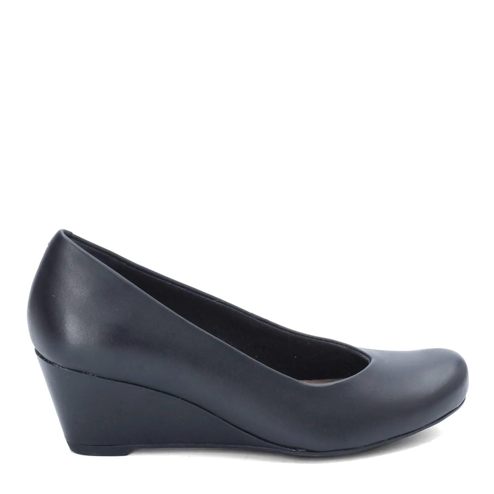 Clarks Women's Flores Tulip Wedge Pump,Black Leather,9 M US