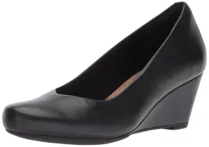 Clarks Women's Flores Tulip Wedge Pump,Black Leather,9 M US