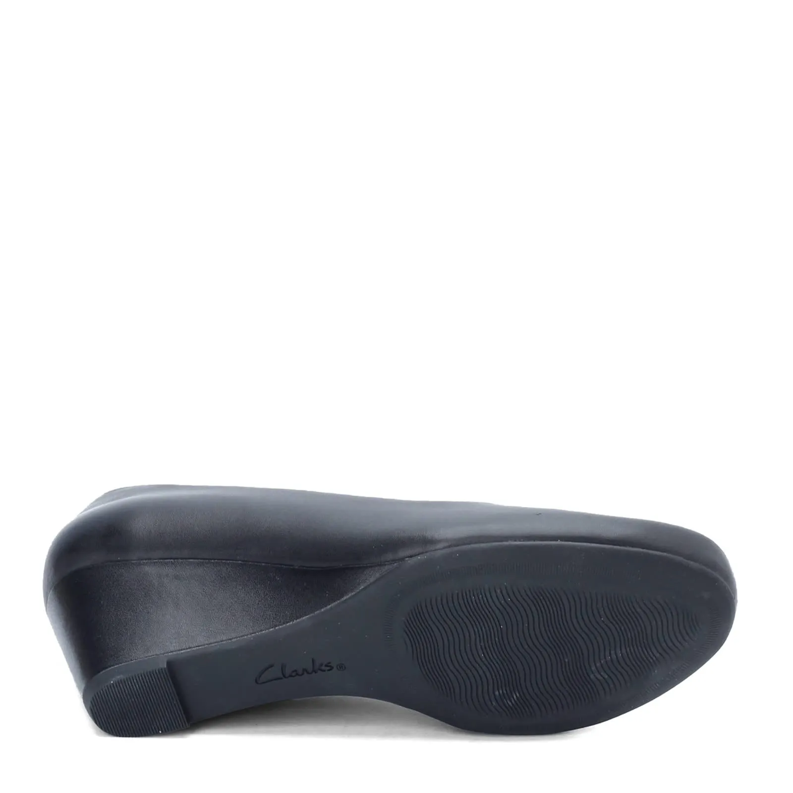 Clarks Women's Flores Tulip Wedge Pump,Black Leather,9 M US