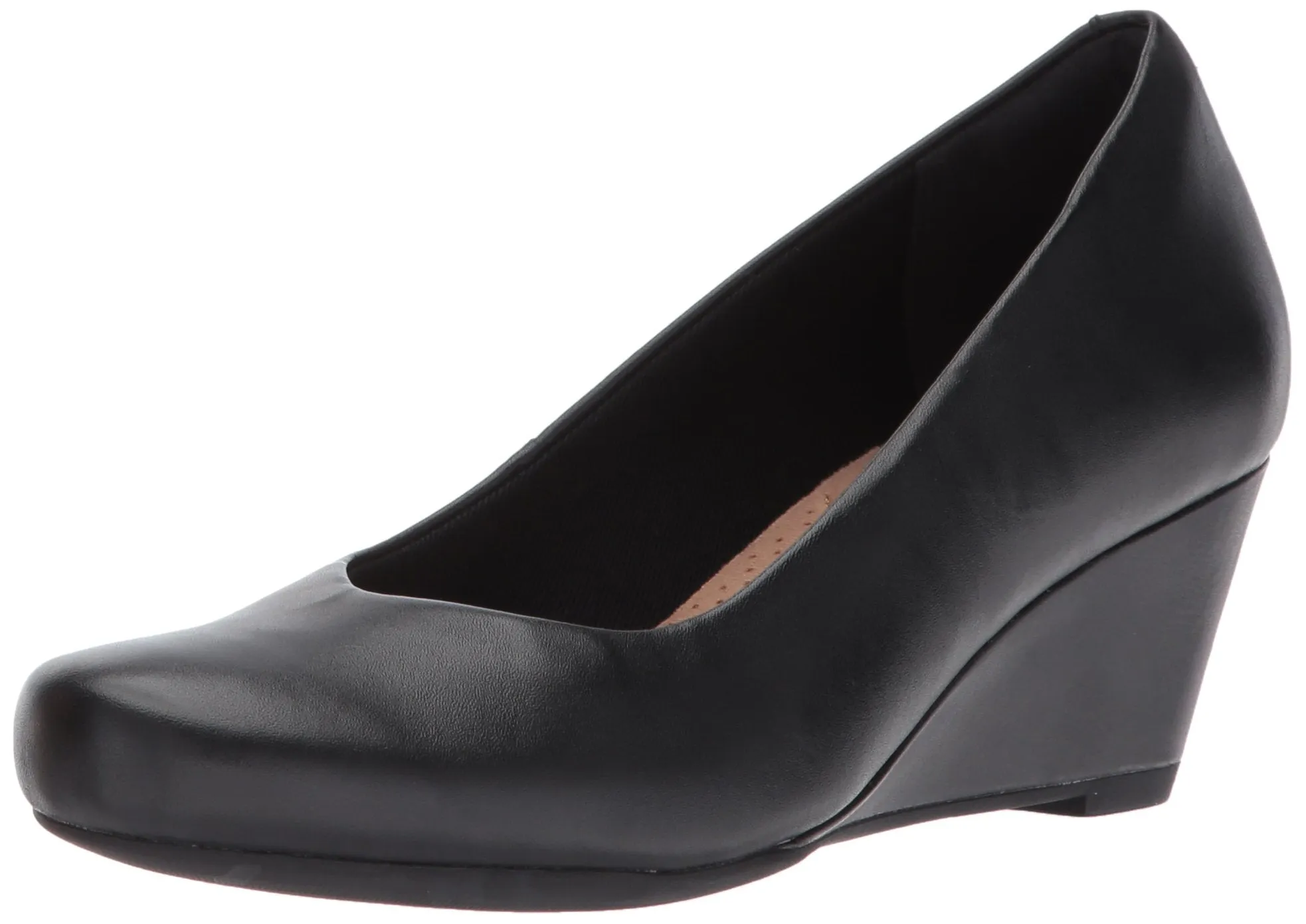 Clarks Women's Flores Tulip Wedge Pump,Black Leather,9 M US