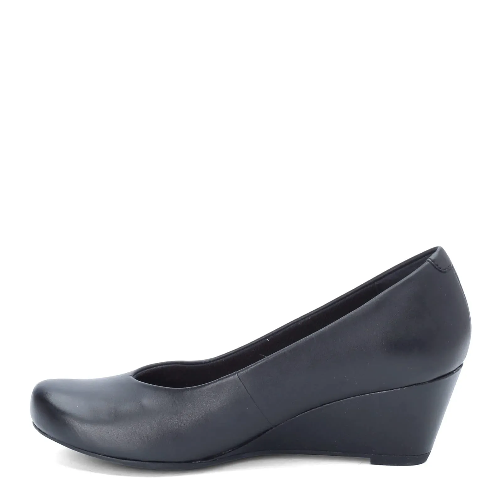 Clarks Women's Flores Tulip Wedge Pump,Black Leather,9 M US