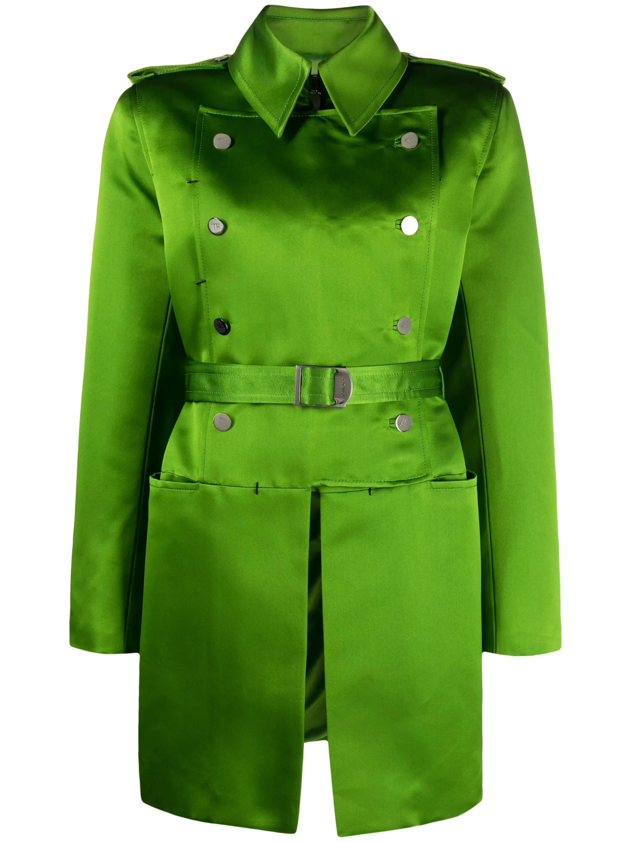 coat double-breasted Low-cost Customer-first belted silk