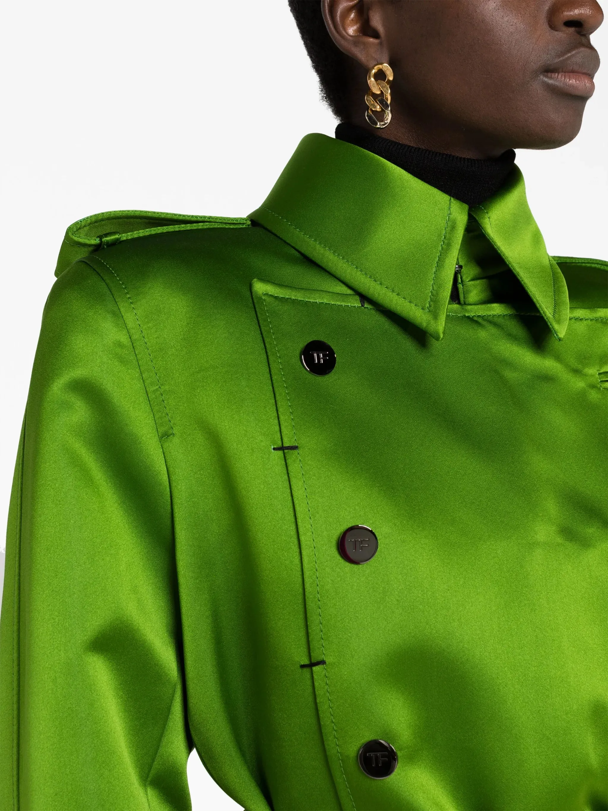 coat double-breasted Low-cost Customer-first belted silk