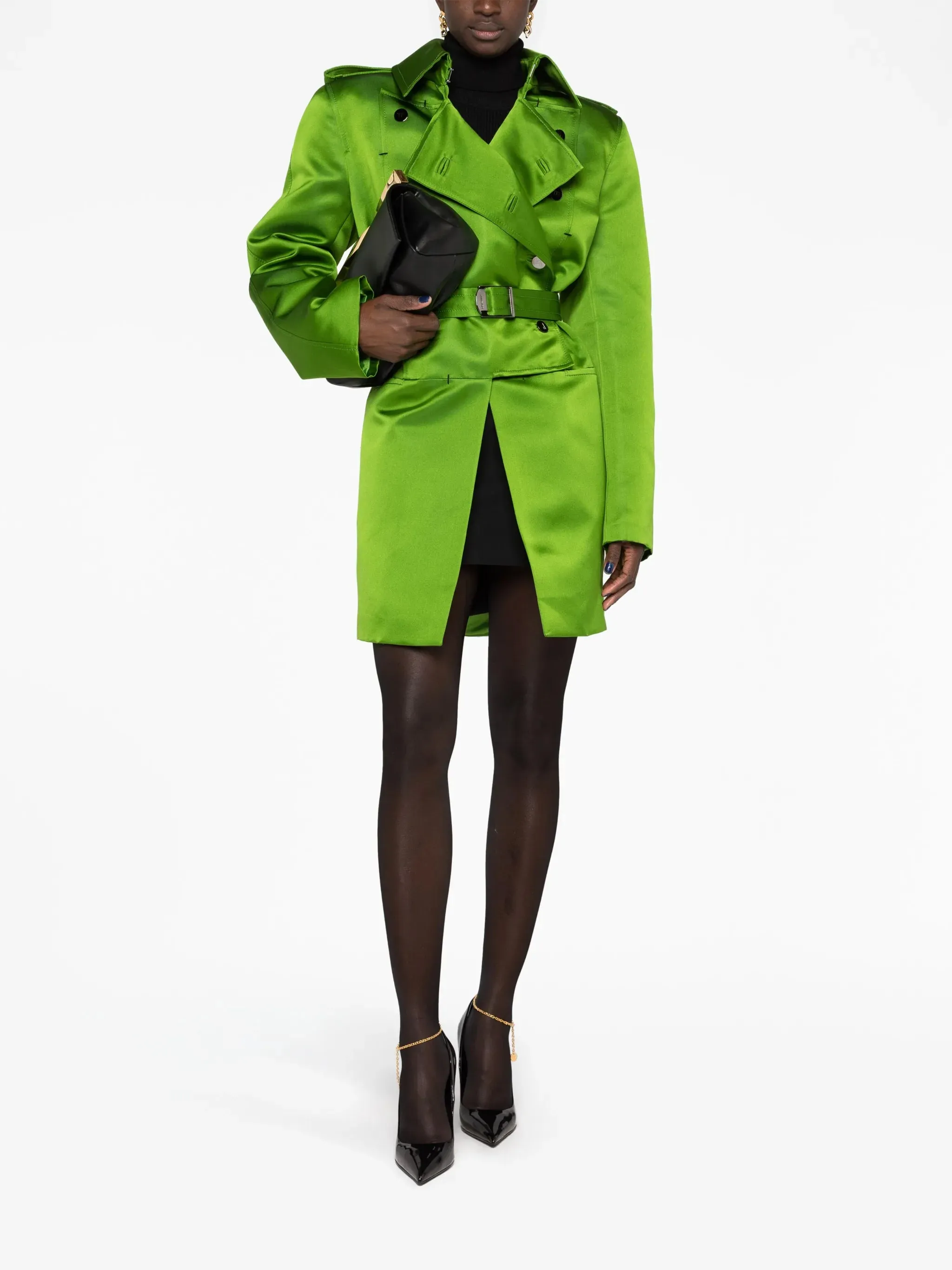 coat double-breasted Low-cost Customer-first belted silk