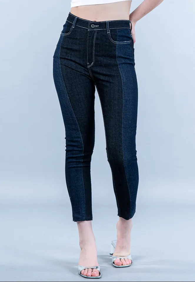 Contrast Colorblock Skinny Fit Jeans For Women