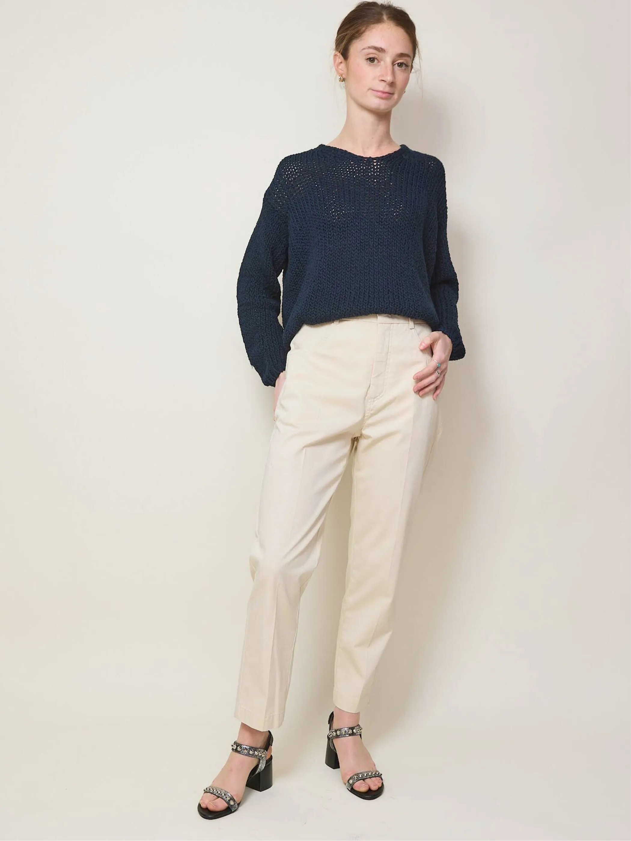 Cotton Stitch V-Neck, Navy