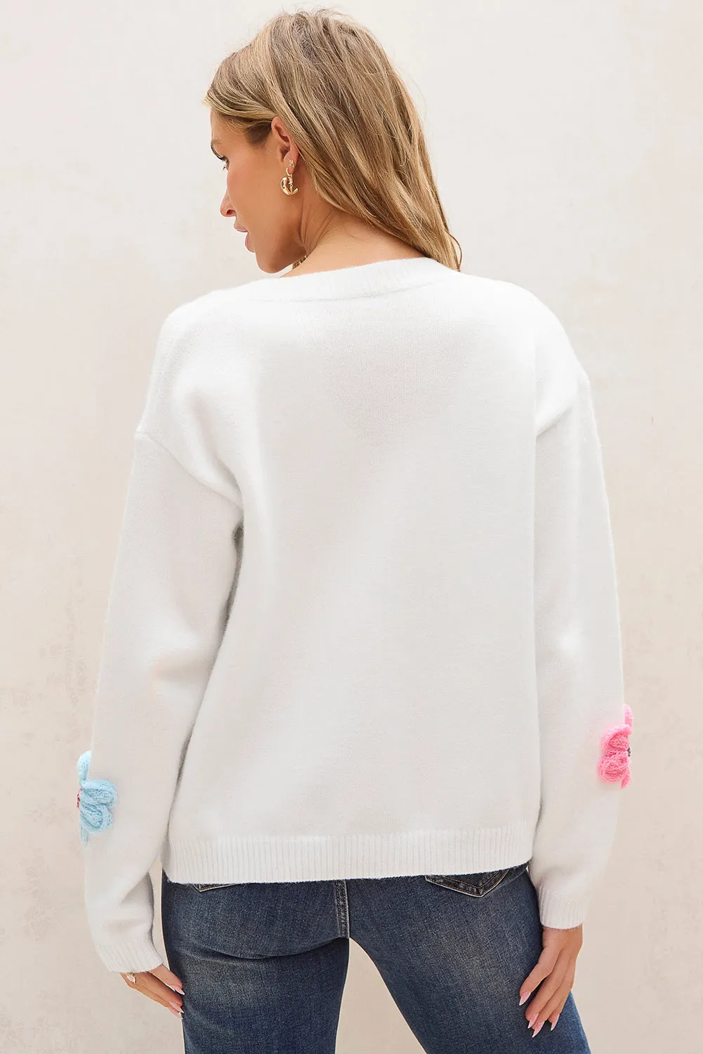 Cute Knitted Floral Pattern Cardigan