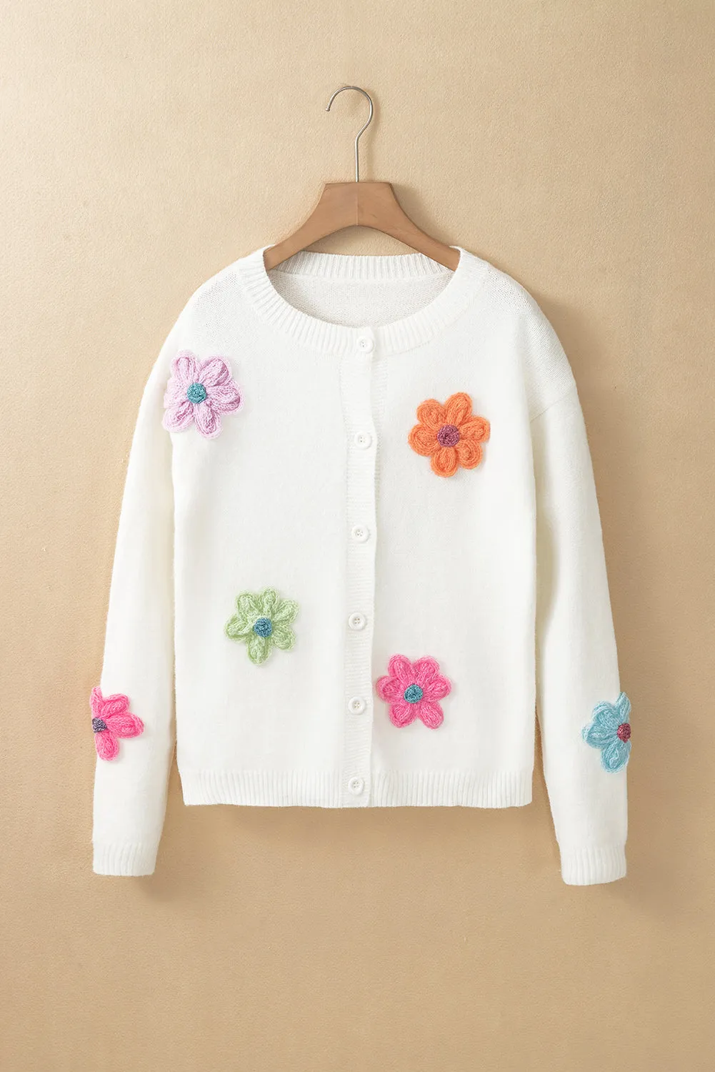 Cute Knitted Floral Pattern Cardigan
