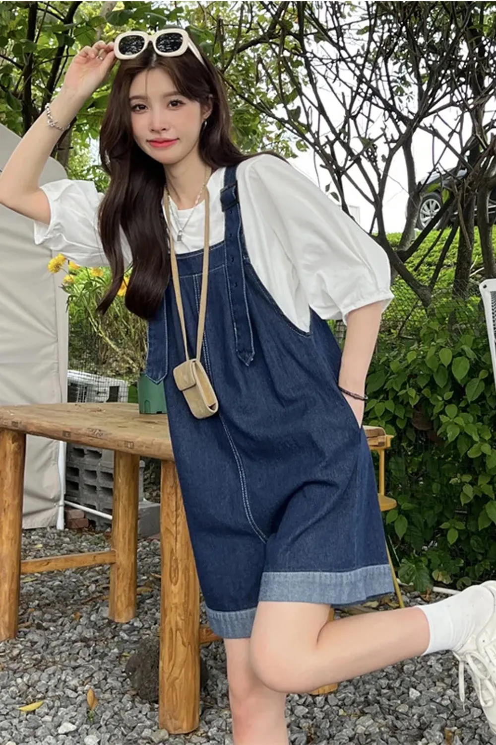 Cute Wide Leg Blue Denim Jumpsuits