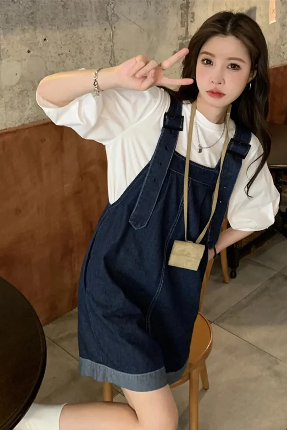 Cute Wide Leg Blue Denim Jumpsuits