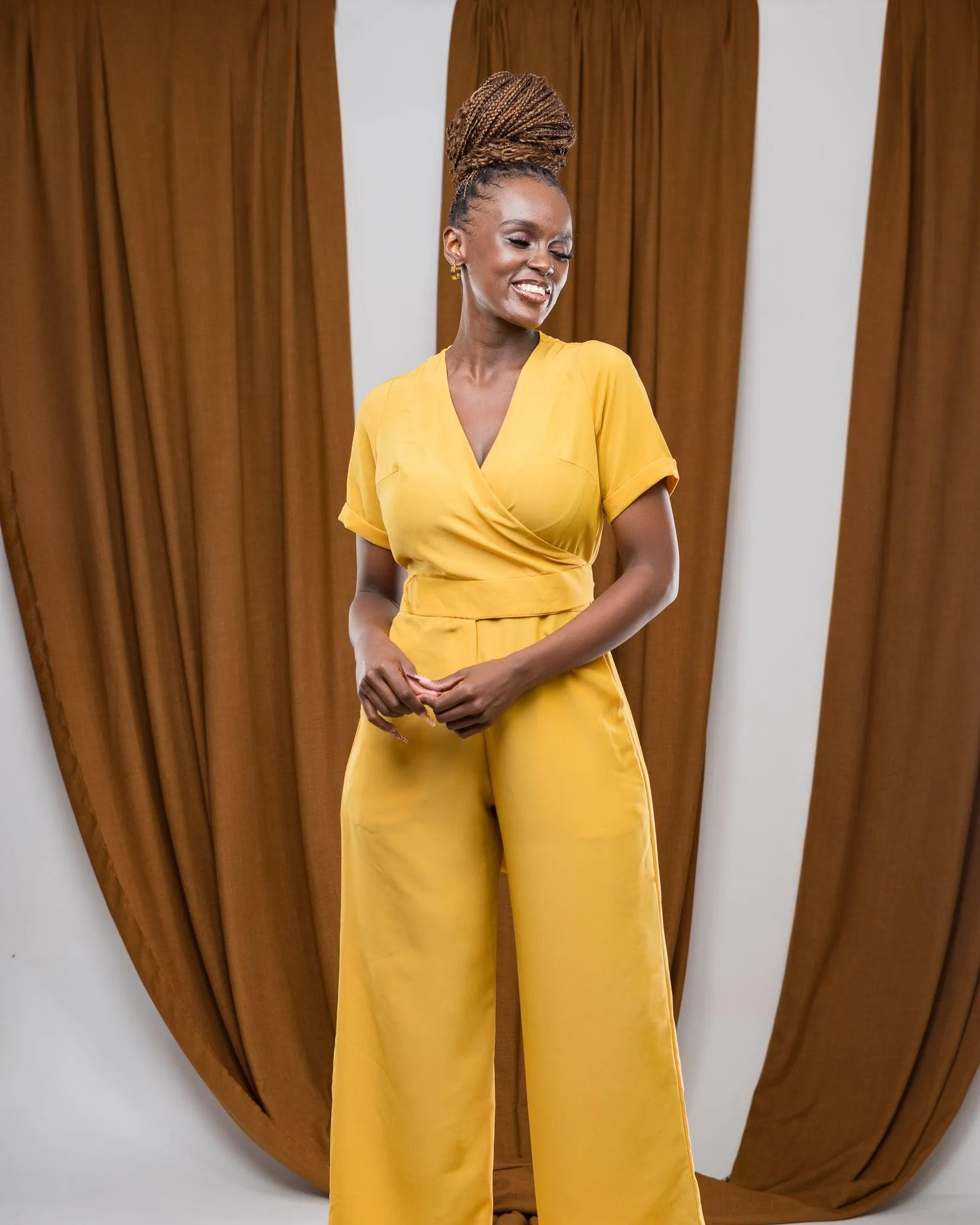 Dainty Wrap Jumpsuit In MUSTARD