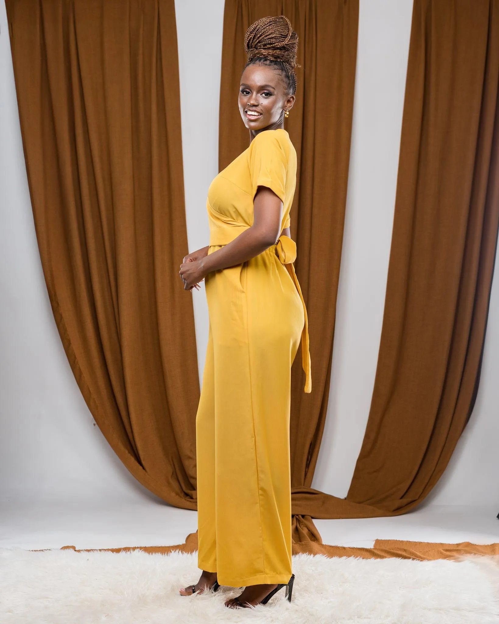 Dainty Wrap Jumpsuit In MUSTARD