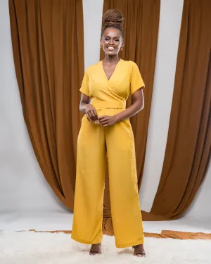 Dainty Wrap Jumpsuit In MUSTARD
