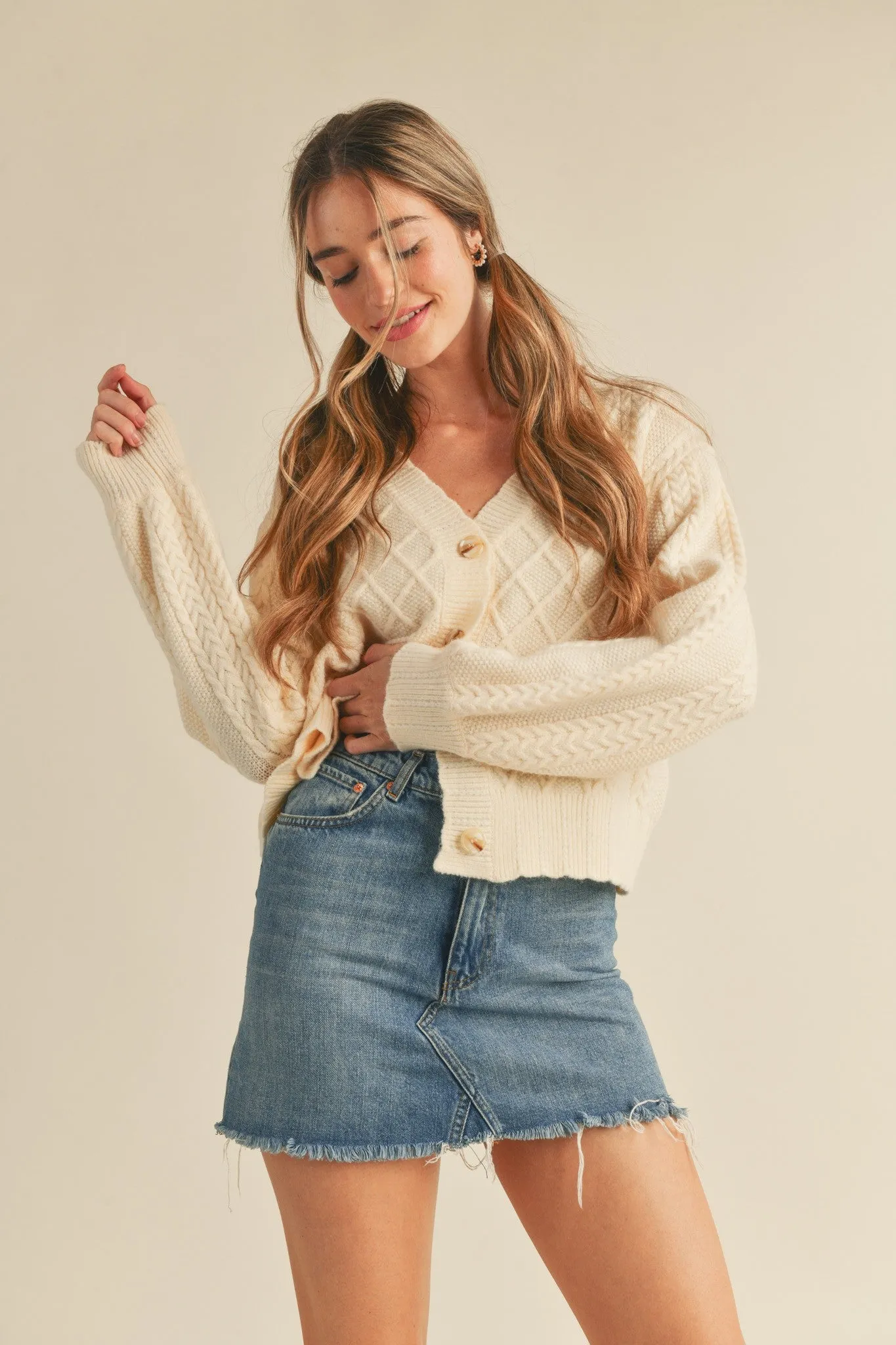 Dana- Mixed Cable Knit Cardigan