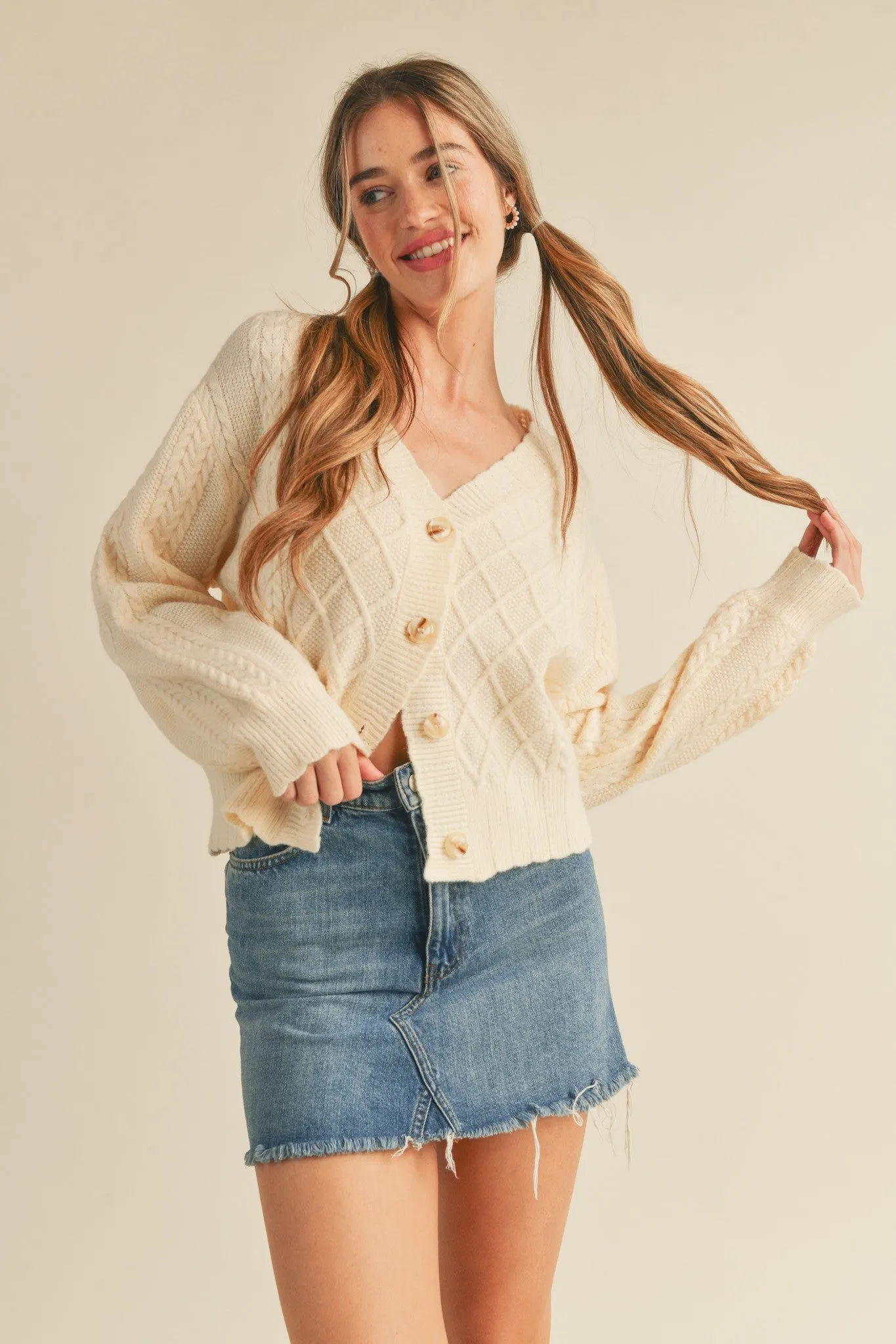 Dana- Mixed Cable Knit Cardigan
