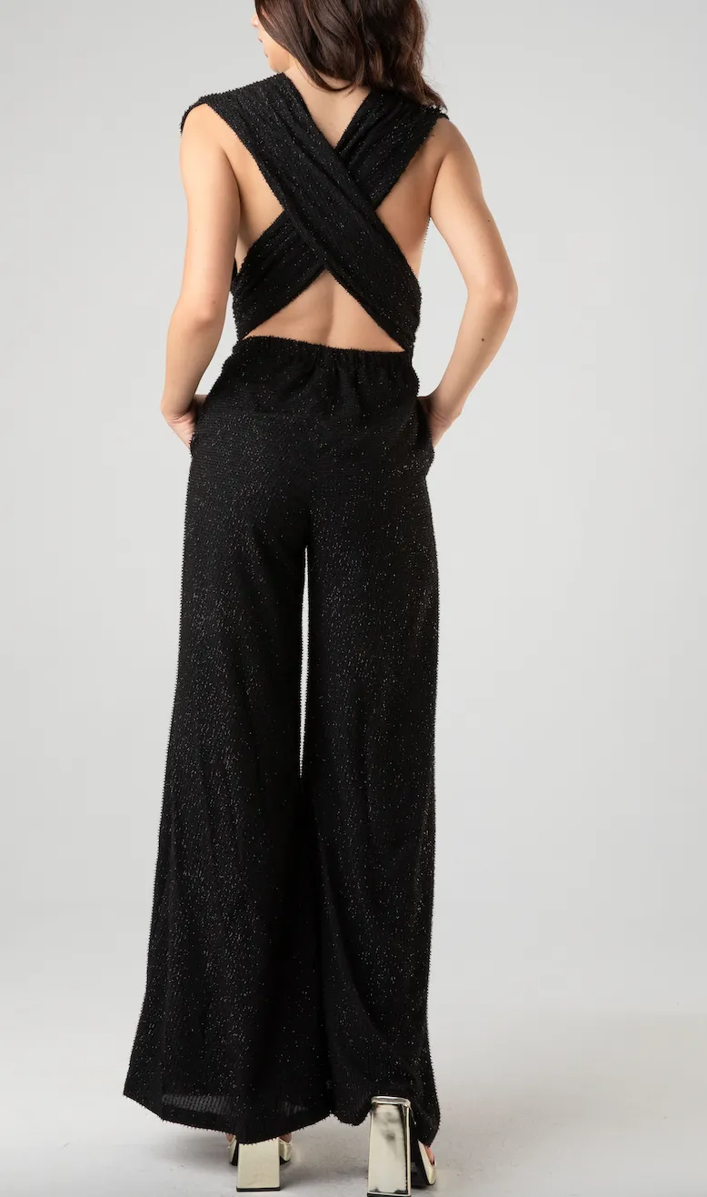 Deep V Cross Back Jumpsuit