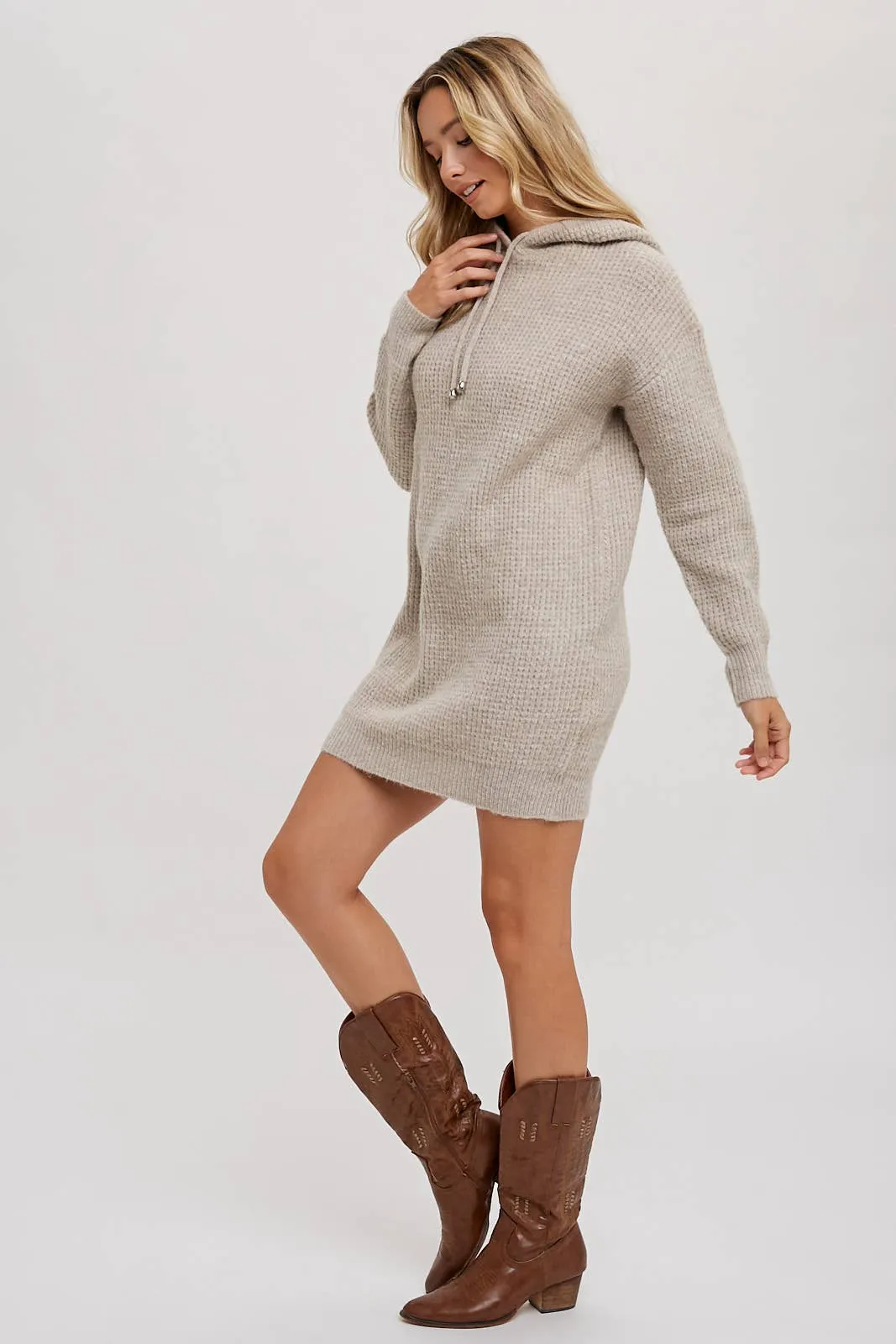 Delaney- Chunky Waffle Hoodie Tunic Dress