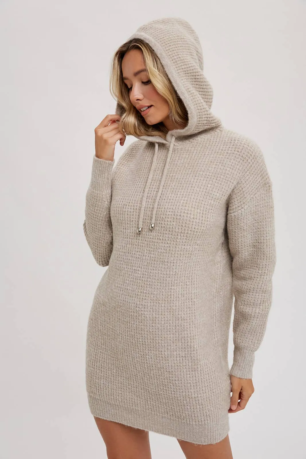 Delaney- Chunky Waffle Hoodie Tunic Dress
