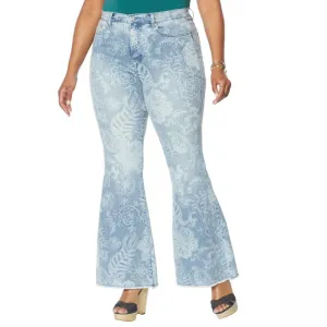 DG2 by Diane Gilman Women's Plus Size Classic Stretch Printed Flare Jeans