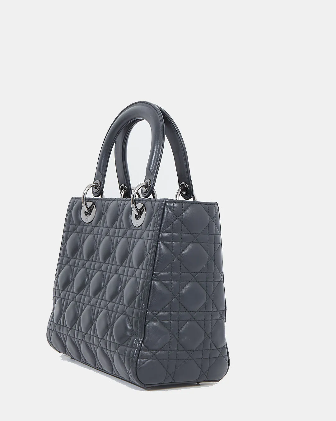 Dior Black Cannage Lambskin Leather Medium Lady Dior Bag w/ Gun Metal HWD