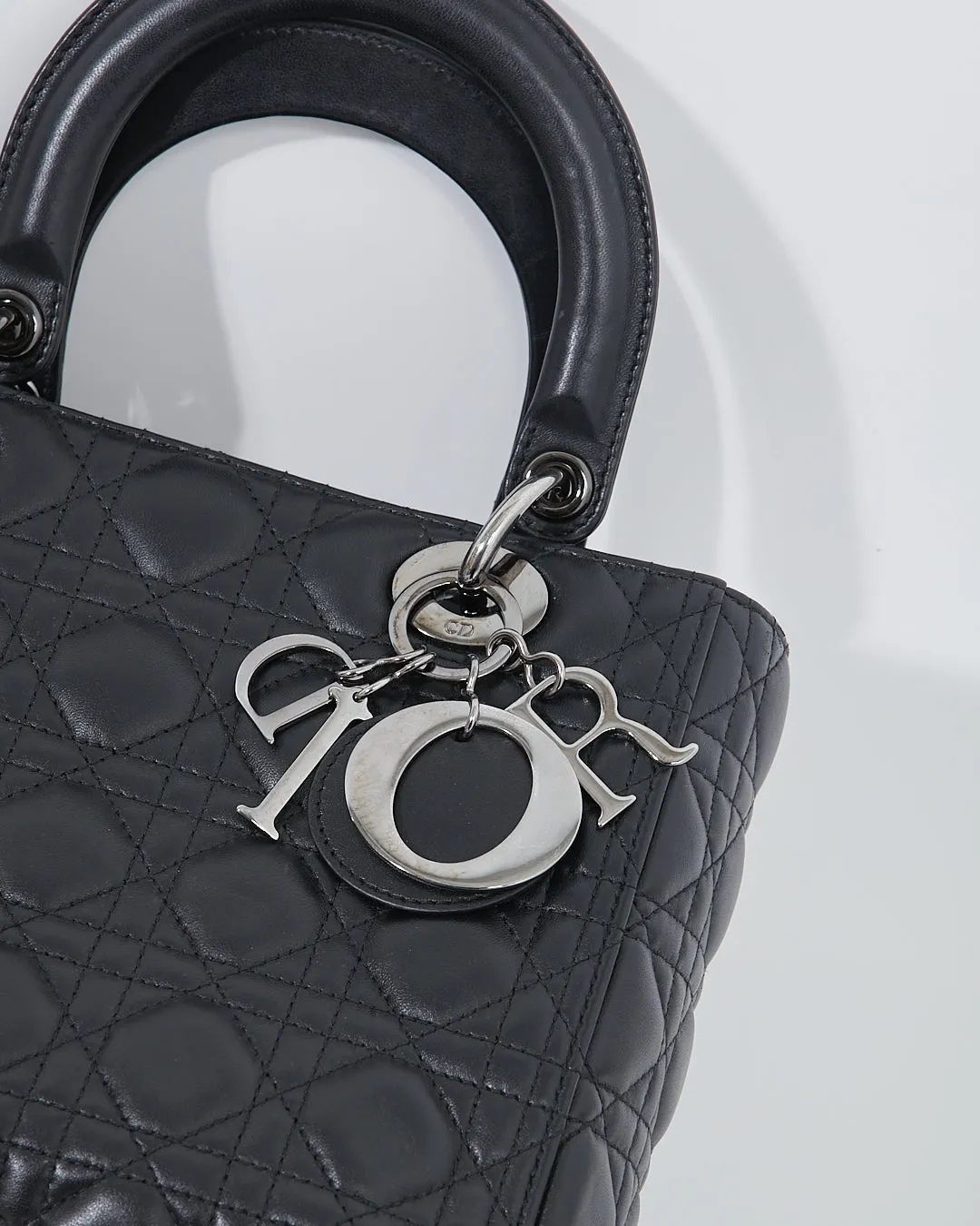 Dior Black Cannage Lambskin Leather Medium Lady Dior Bag w/ Gun Metal HWD