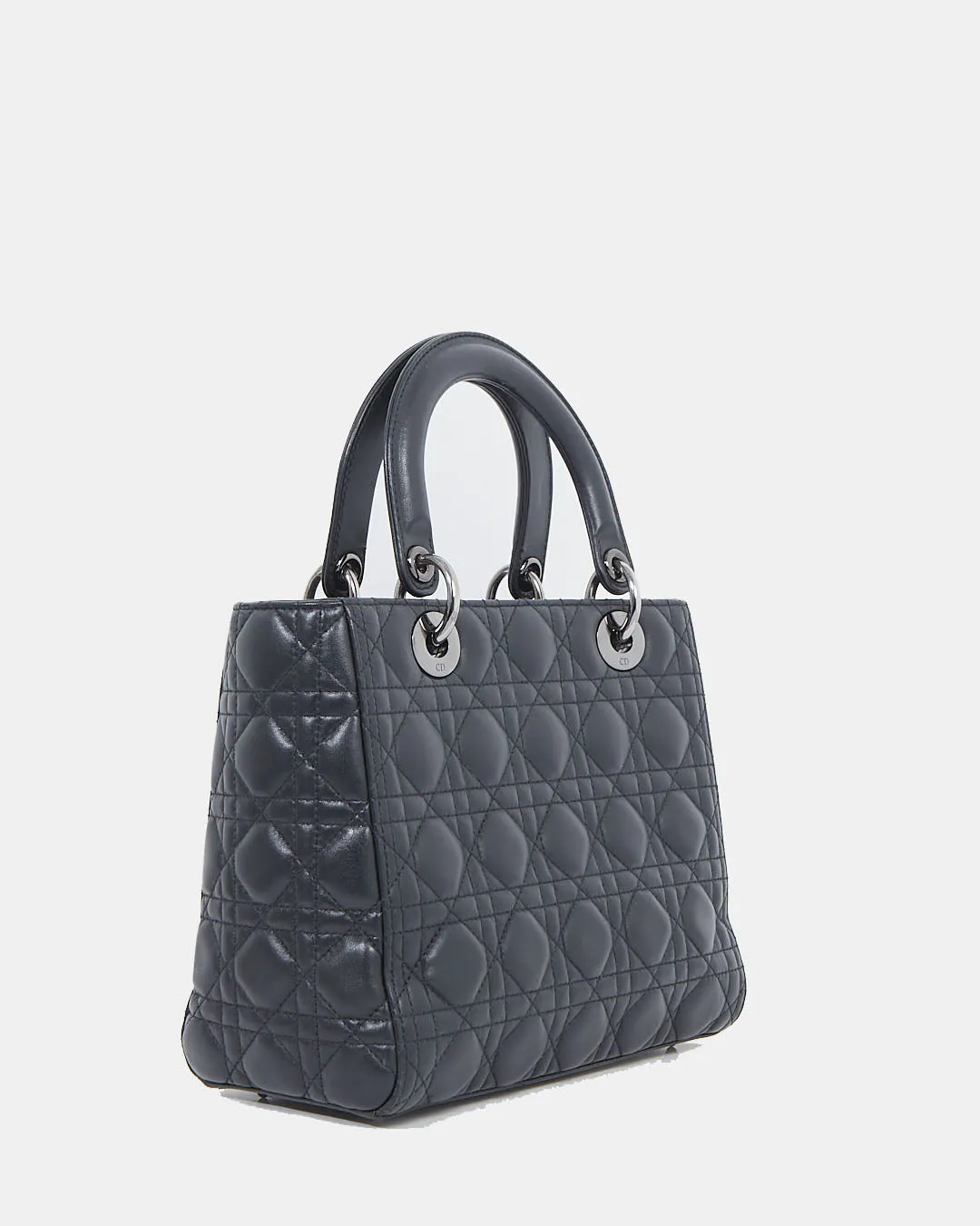 Dior Black Cannage Lambskin Leather Medium Lady Dior Bag w/ Gun Metal HWD