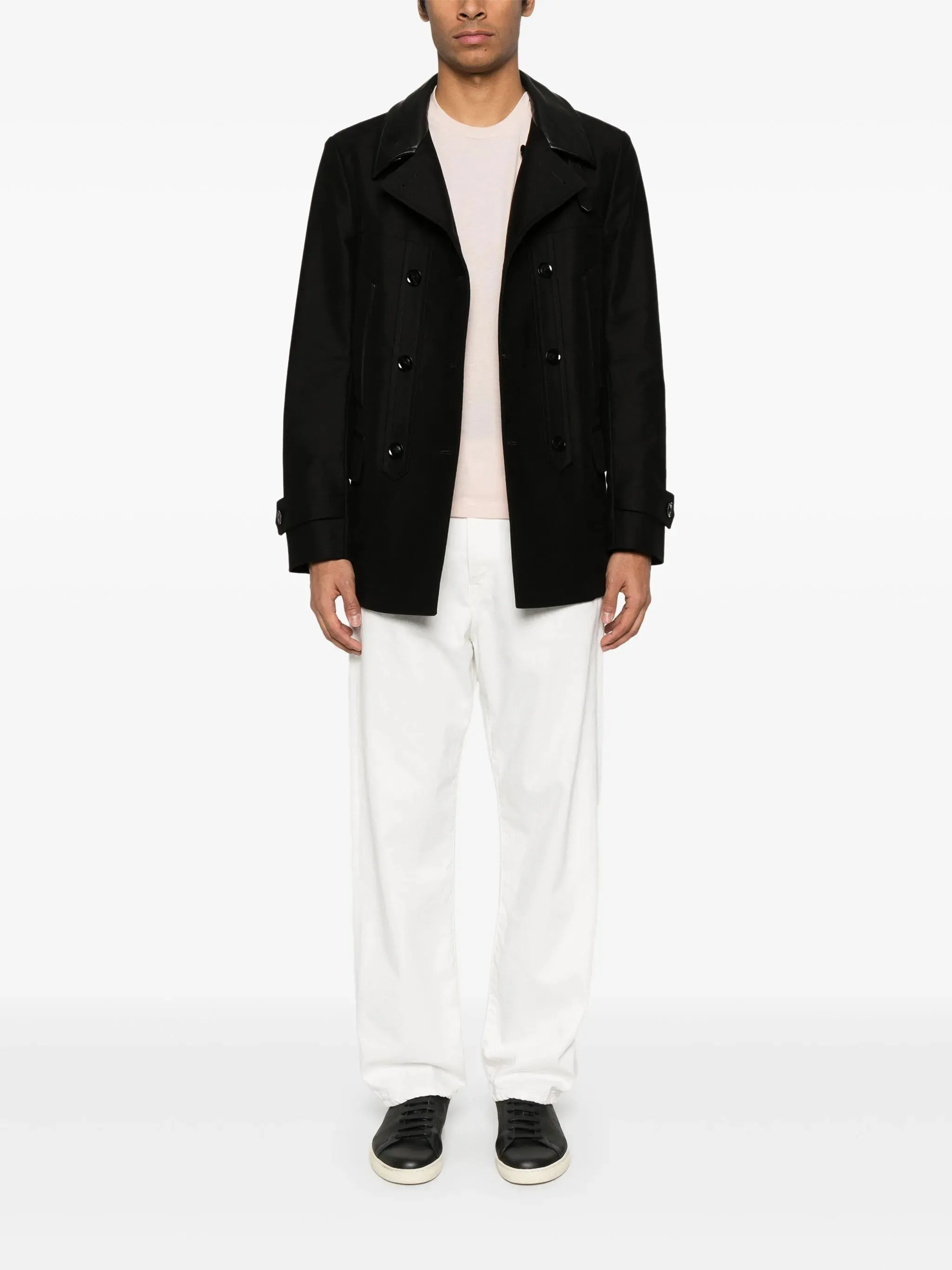 Discounted delivery contrasting-collar peacoat Tailored