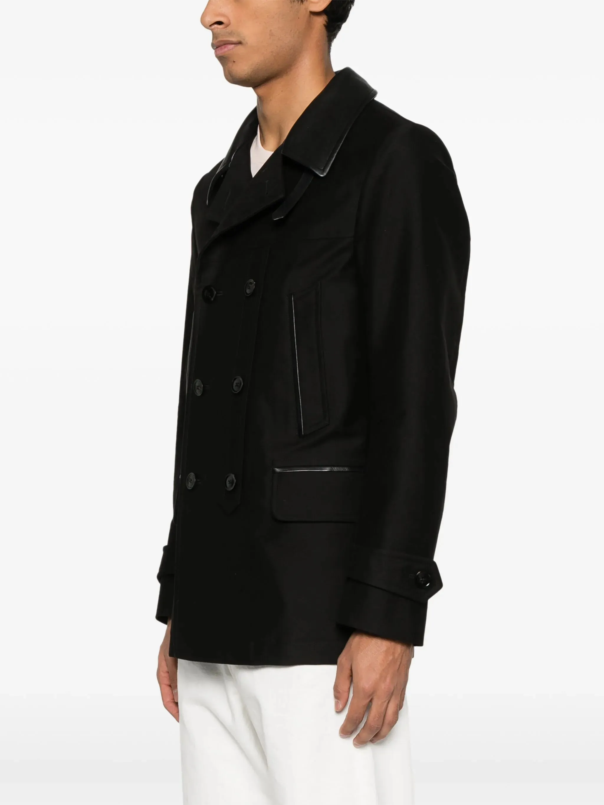 Discounted delivery contrasting-collar peacoat Tailored