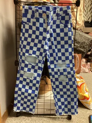 Distressed Checkered Jeans