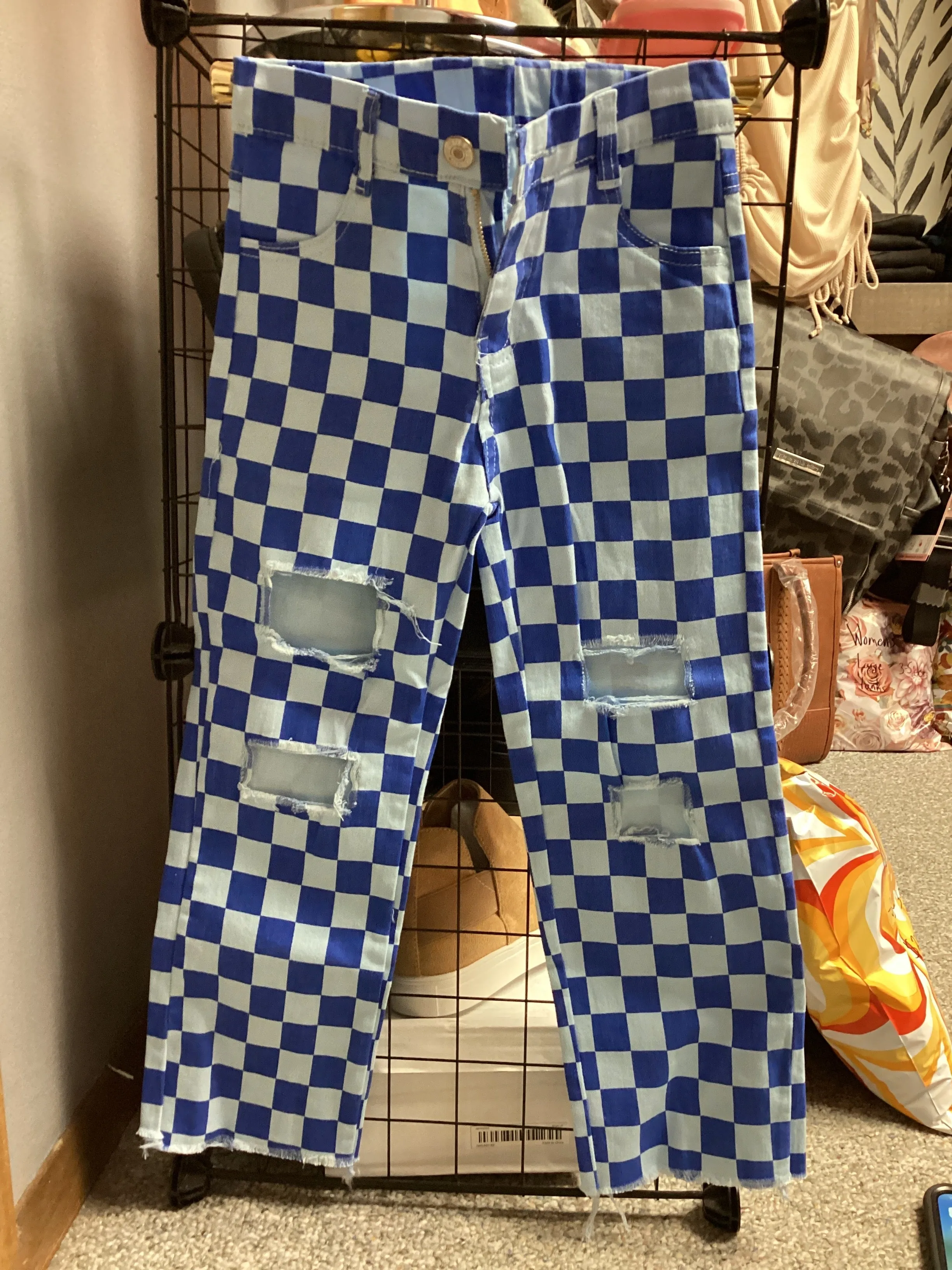 Distressed Checkered Jeans